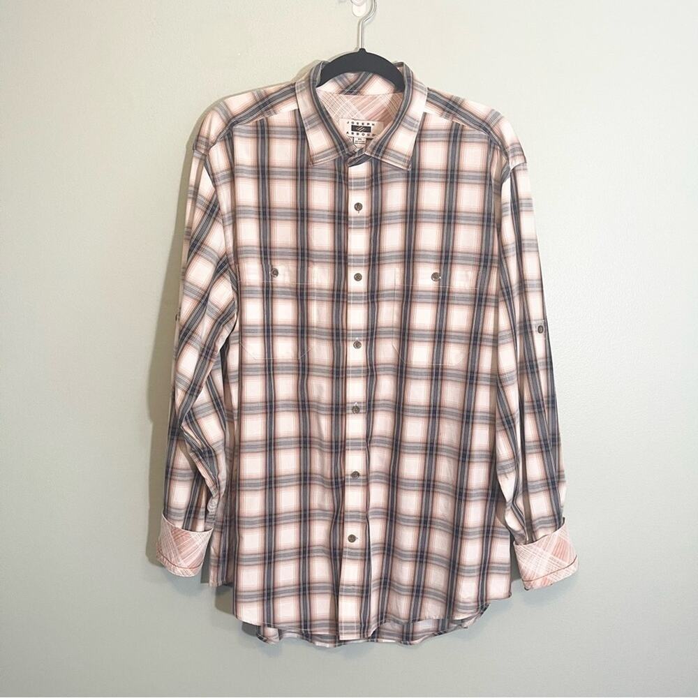 Joseph Abboud Cotton Plaid Collared Long Sleeve Button Down Shirt Brown XL